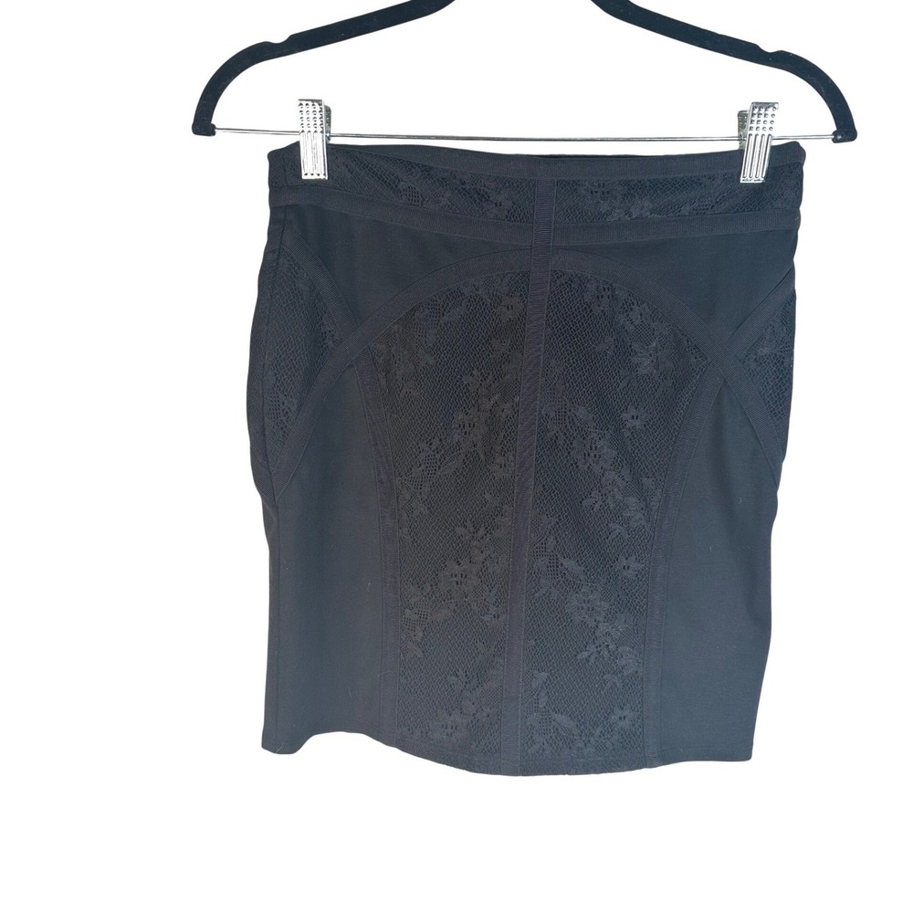 Free People Women's Black Lace Panelled Bodycon Mini Skirt Size XS